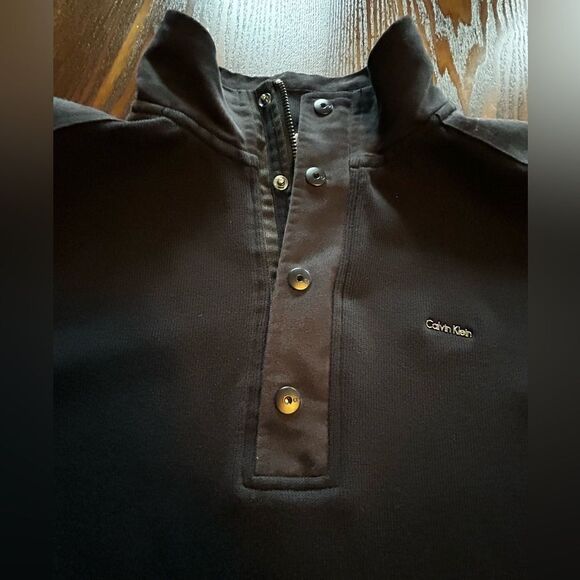 Calvin Klein Men’s 1/4 zip button pullover black sweater Medium EUC - Picture 9 of 15